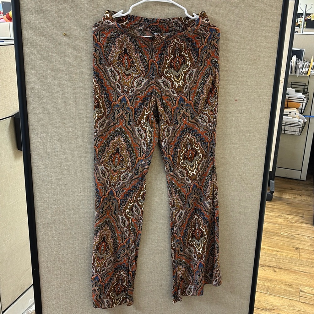 Zara paisley print pants zipper closure wide legs fun pants worn